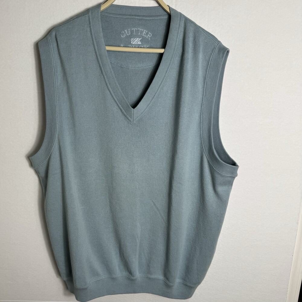 Cutter & Buck Men’s XL Sleeveless V-Neck Sweater Vest 100% Cotton USA Made Blue